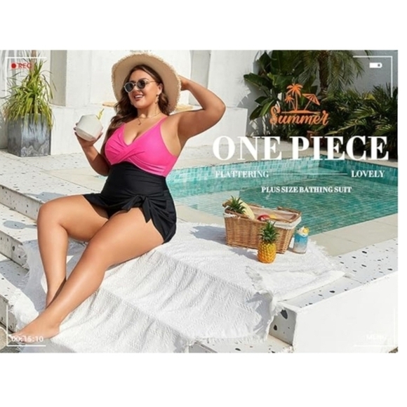 MFAVIP - 3X WPink and Black Swim Dress - Picture 4 of 12
